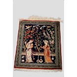 Qum silk pictorial rug, south central Persia, second half 20th century, 2ft. 3in. x 1ft. 10in. 0.