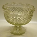 A Victorian Irish cut glass punch bowl, on a knopped circular foot. 9in (23cm) diameter.