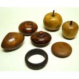An elm apple. 2.5in (6.5cm) A hardwood oval clam box 3.5in (9cm), a beech apple. 2.5in (6cm). Four