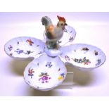 A Herend porcelain hors d'oeuvre dish, the four shell shape dishes painted flowers and insects, a