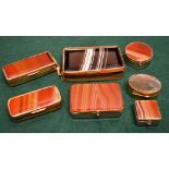 Seven small agate boxes with pinchbeck or nickle mounts, one black rectangular 3in (7.5cm), one