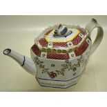 A late eighteenth century Prattware quatraform teapot. 9in (23cm)