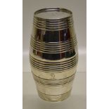 A George III silver travelling barrel shape double beaker set, with reeded banding. gilded inside,