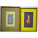 Two watercolours, Mogul pictures of a noblemen and his Bride. 8in (20cm) x 4.75in (12cm), 5in (13cm)