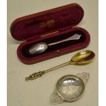 An Edwardian cast silver gilt St Nicholas Christmas spoon with a rat tail bowl. Maker Searle & Co,