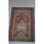 Khorasan pictorial prayer rug, Mashad area, north east Persia, early 20th century, 3ft. 8in. x