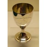 An Edwardian Indian colonial silver prize goblet, inscribed the Rajputana horse show, awarded for