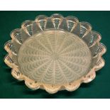 R Lalique. A 1930's frosted glass rose water dish, the sides with moulded tapering reeded lights (