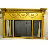A nineteenth century gilt frame Adam Revival landscape overmantle mirror, the ball decorated cornice