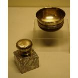 A wood mazer bowl, with silver lining and engraved bordered rim. 4.75in (12cm). Makers PSD & Son,
