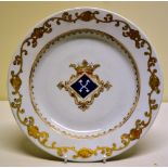 A mid eighteenth century Chinese armorial porcelain plate, with a princely coronet, a gilt rococo