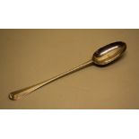 A Queen Anne West Country silver basting spoon, hanoverian rat tail pattern, engraved with