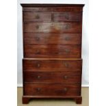 A Sheraton late eighteenth century mahogany tallboy, the detachable dentil Cavetto cornice above two