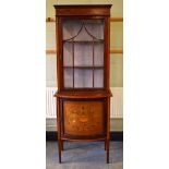 An Edwardian mahogany china cabinet, banded in satinwood, the frieze inlaid with marquetry swags,