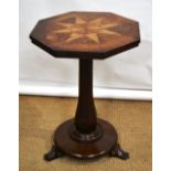 A William IV rosewood occasional table, the octagonal top with inlaid parquetry a specimen wood sun,