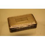 A George IV silver rectangular snuff box, engine turned, the hinged lid with Hardwick Forresters