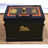 A Victorian Withers & Co of West Bromwich iron strong box, with patent lock, keys and facetted brass