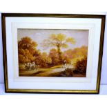 F Nicholson 1814. A watercolour, rural scene in the autumn, travellers passing a ford at