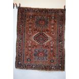 Karaja rug, north west Persia, circa 1930s, 6ft. 3in. x 4ft. 11in. 1.91m. x 1.50m. Old moth damage