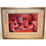 Robin Campbell. An abstract oil painting on hardboard, 'Red still life' 10.65in (17cm) x 16.15in (