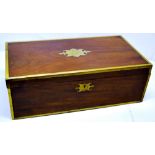 A Victorian mahogany rectangular lap desk, brass bound, the hinged lid with an initialled brass