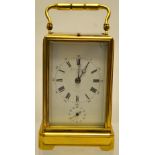 A French nineteenth century brass carriage clock, the alarum and repeat striking mechanism removed