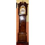 A late eighteenth century North Country oak longcase clock, with mahogany banding, the 8 day