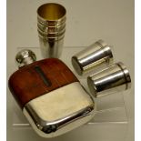A silver and crocodile skin mounted glass hip flask, with a hinged bayonet fitted cover, and a
