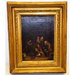 Flemish School. An oil painting on canvas, a family visit from the practitioner. 8.6in (22cm) x 10.