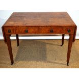 An early nineteenth century sofa table, veneered in burr elm, the top with drop flaps, banded in