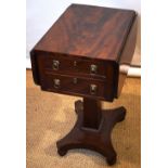 A William IV mahogany occasional table, the drop leaf top with well figured veneer, two frieze