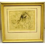 Edward Ardizzona. A pencil sketch Titania and bottom, 3.75in (9.5cm) x 5in (12.5cm) framed and