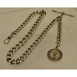 A hallmarked heavy silver guard chain, with medallion commemorating the fallen at the Battle of
