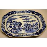 A Chinese late eighteenth century blue and white porcelain rectangular dish, decorated foliage and