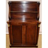 A Regency mahogany veneered chiffonier, the top with inlaid ebony stringing, the super-structure