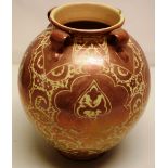 A late nineteenth century Hispano Mooresque copper lustre glazed pottery vase, decorated palmettes