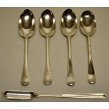 Four Queen Anne and George 1st silver hanoverian pattern tablespoons with rat-tail bowls, two with