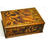An early eighteenth century colonial jewellery box, veneered in tortoiseshell with wavy boxwood