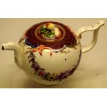A late eighteenth century Dutch porcelain teapot, with a moulded pheasant head spout to the globular