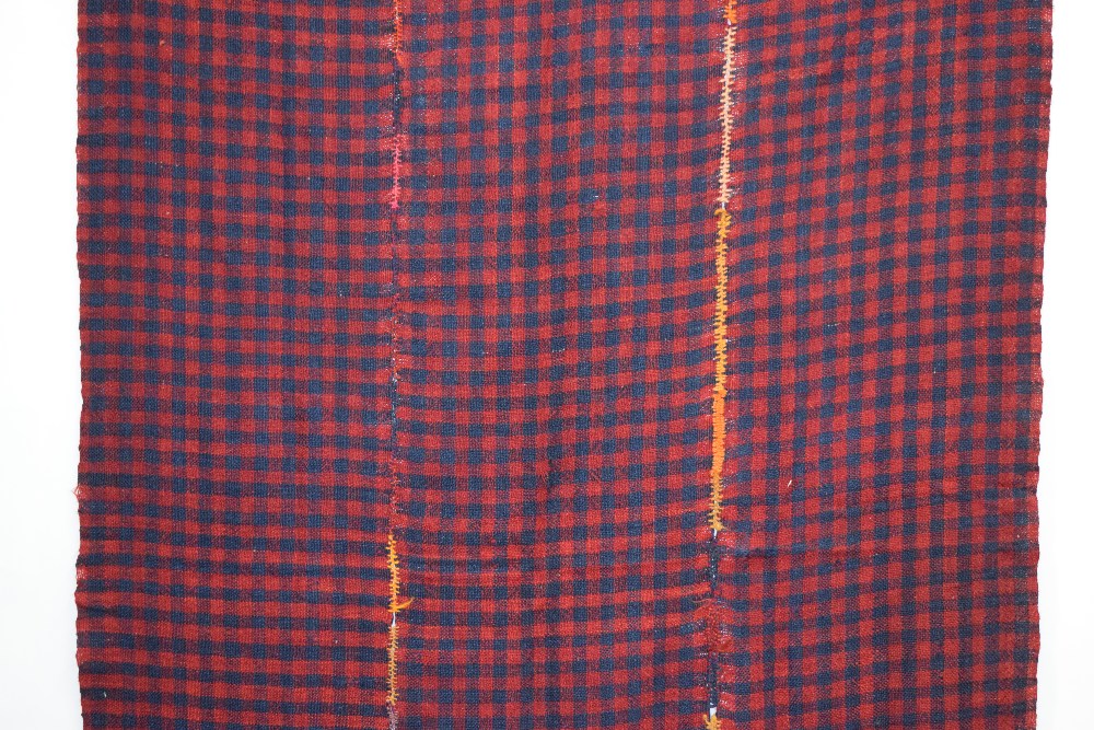 Anatolian wool twill cover in blue and claret check, Diyabakir, south east Anatolia, mid 20th - Image 6 of 12