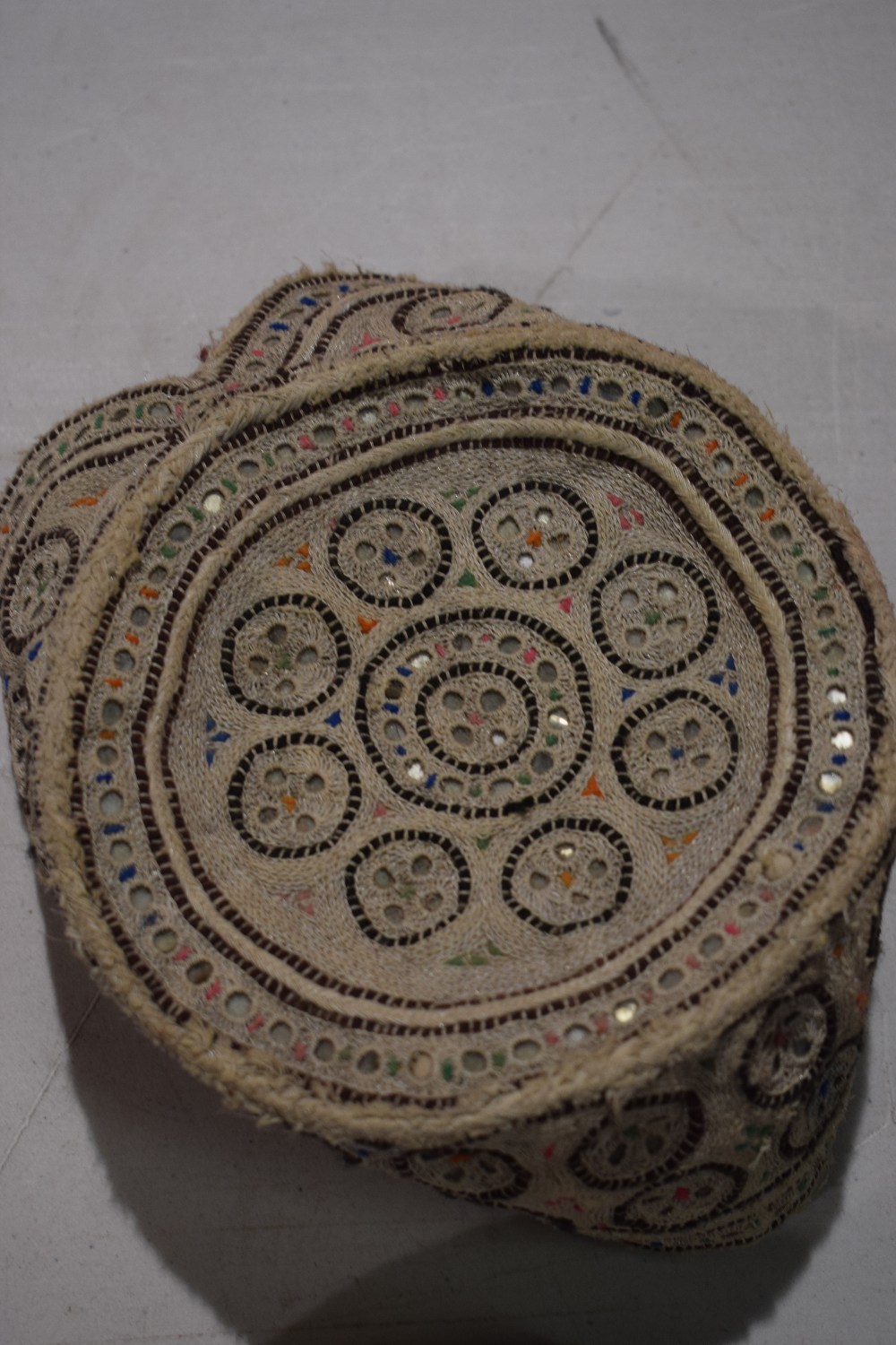 Six Sindhi Baluchi topi (caps), embroidered in coloured silks, metal threads and shisha-work ( - Image 16 of 30