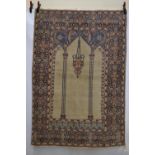 Tabriz prayer rug, north west Persia, mid-20th century, 6ft. 8in. X 4ft. 4in. 2.03m. X 1.32m.