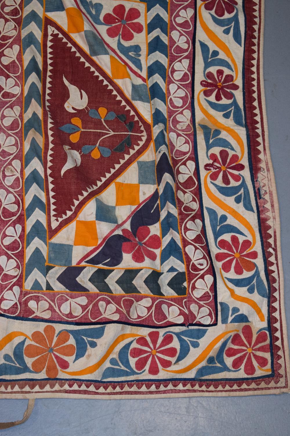 Applique jbul (ox cover), Gujarat, north west India, circa 1930s-40s, 65in. X 55in. 165cm. X 140. - Image 2 of 8