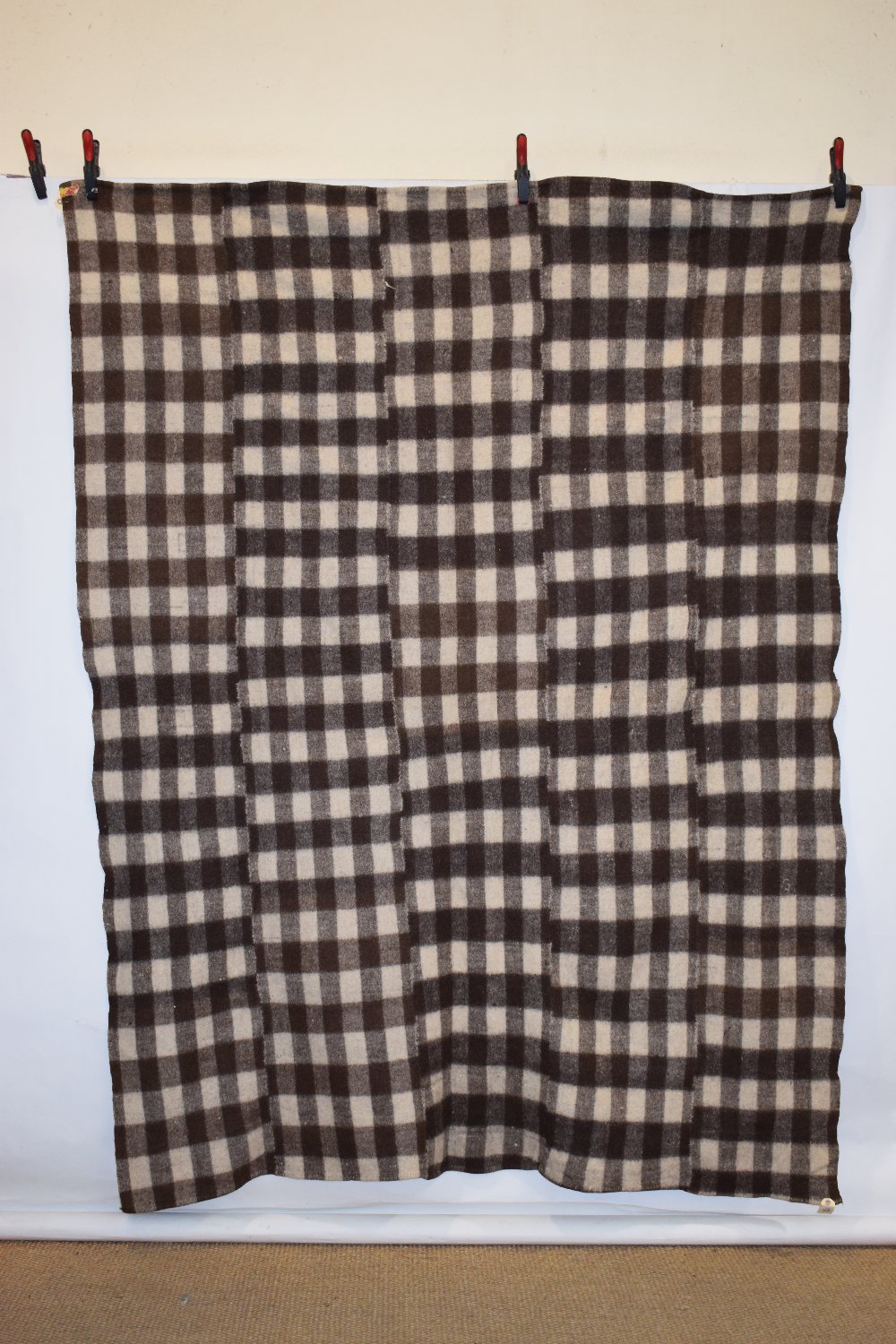 Anatolian felted wool cover in natural brown and cream chequered design, mid-20th century, 8ft. 3in.