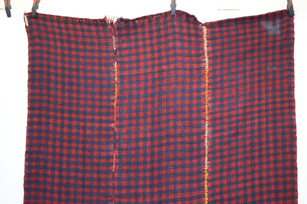 Anatolian wool twill cover in blue and claret check, Diyabakir, south east Anatolia, mid 20th - Image 5 of 12