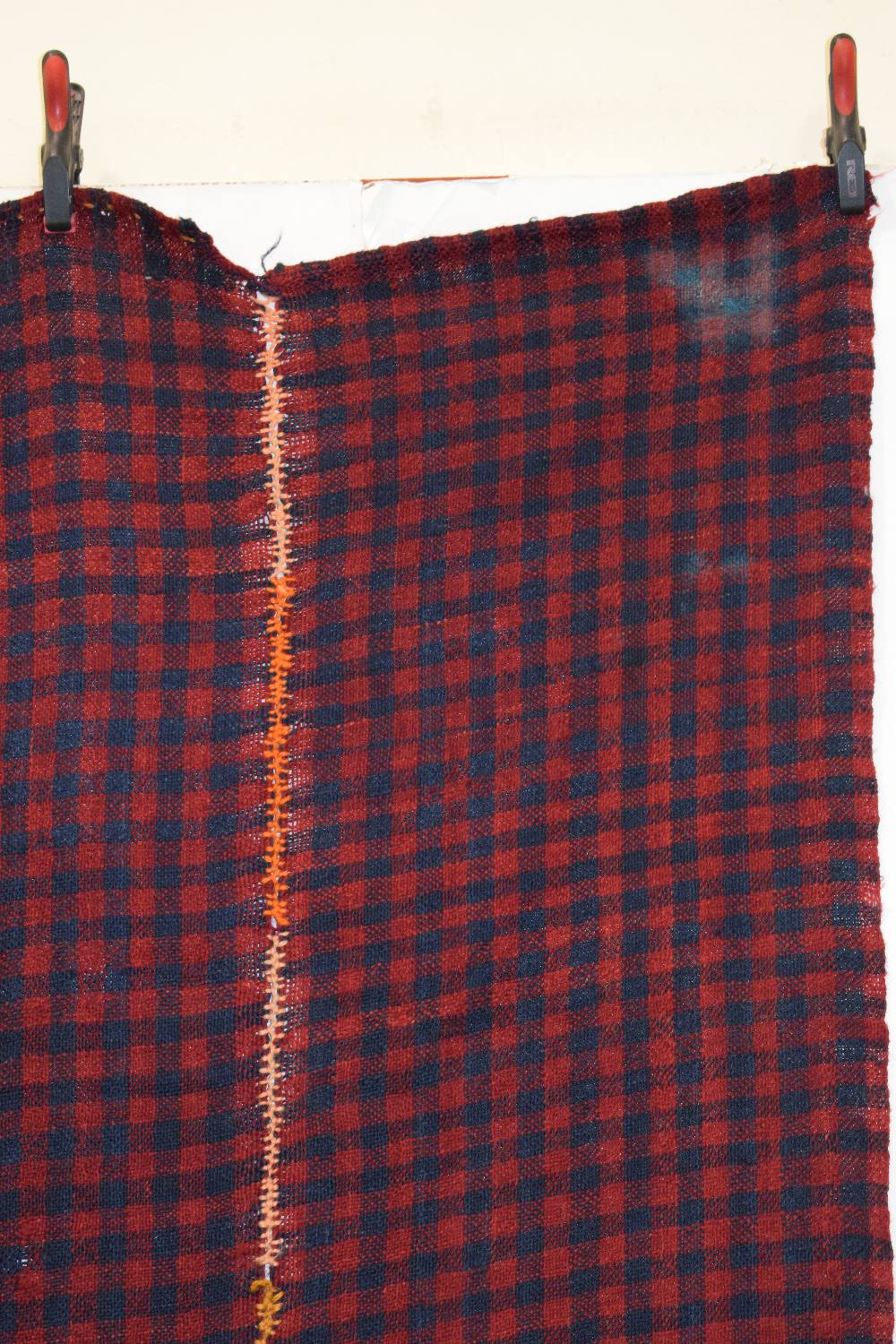 Anatolian wool twill cover in blue and claret check, Diyabakir, south east Anatolia, mid 20th - Image 4 of 12