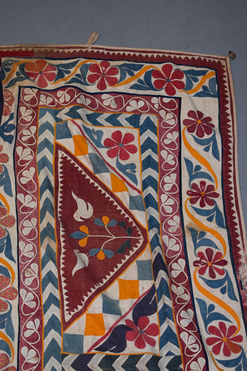 Applique jbul (ox cover), Gujarat, north west India, circa 1930s-40s, 65in. X 55in. 165cm. X 140. - Image 3 of 8