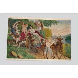 Needlework picture of a classical scene, worked in coloured wools in petit point, now laid down on a