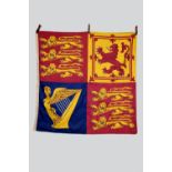 Silk appliqued Royal Standard of the United Kingdom, 72in., 183cm. square with cotton band to one