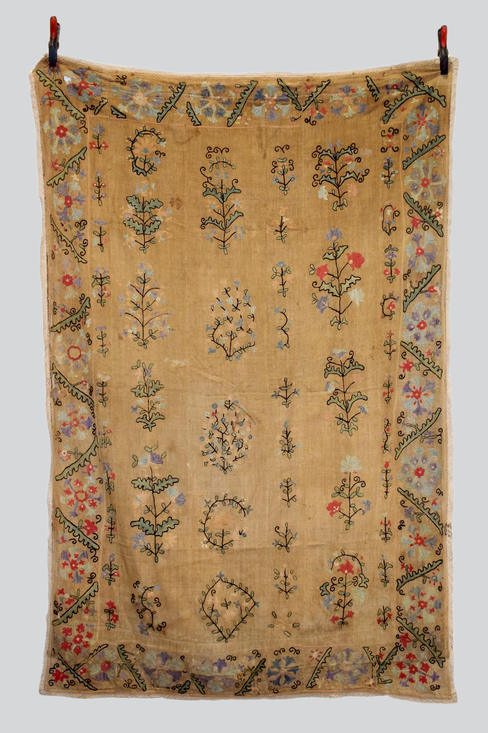 Uzbek suzani, possibly Nurata, Uzbekistan, late 19th/early 20th century, 87in. X 59in. 220cm. x